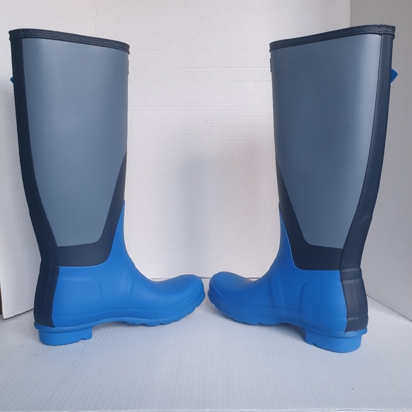 Hunter Wm's Original Tall Wellington Shadow Print Rainboots Grey, Bucket Blue  7 - Picture 6 of 16